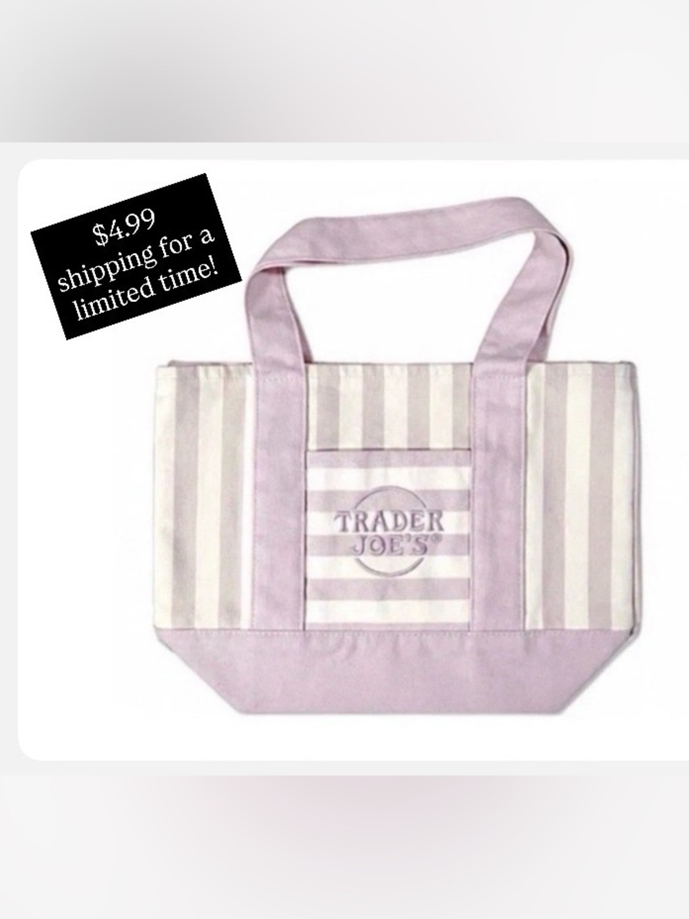 NEW TRADER JOE’S Pink & Cream Stripe Canvas Tote Bag - medium